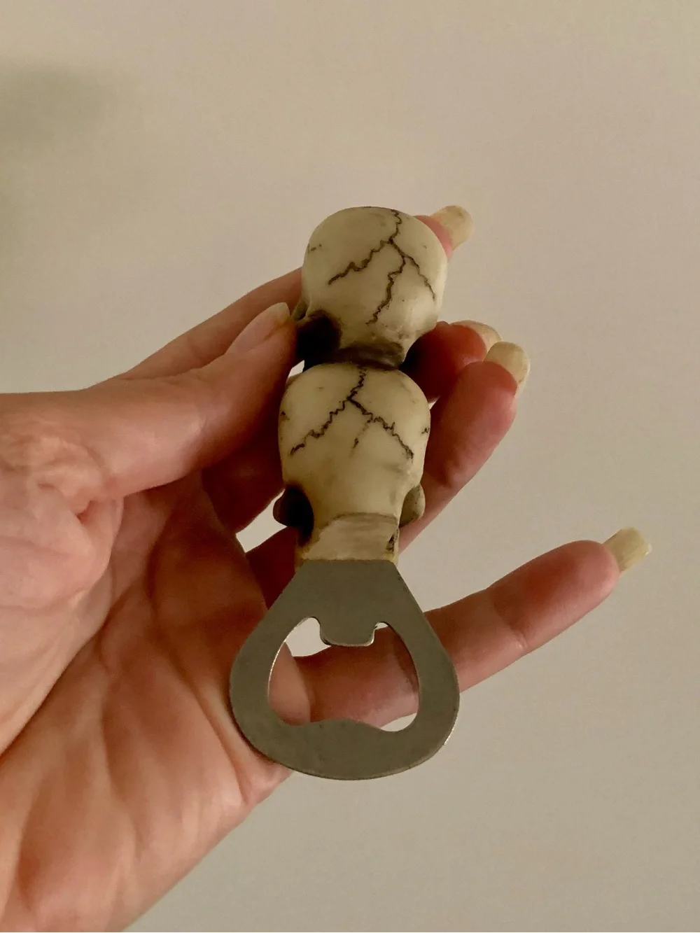 Skull Double-Head Bottle Opener — Cream Resin Handle #0067